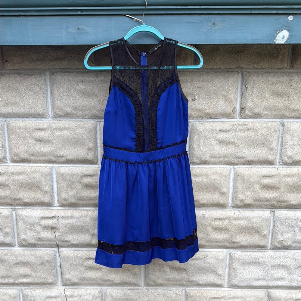 Elegant Blue with Black Lace Cocktail Dress